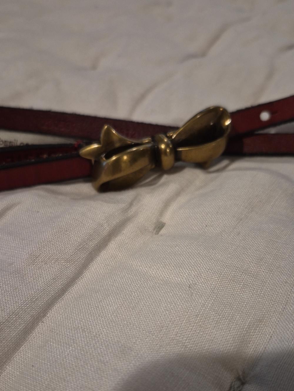 Fossil Red Skinny Belt with Brass Bow Buckle